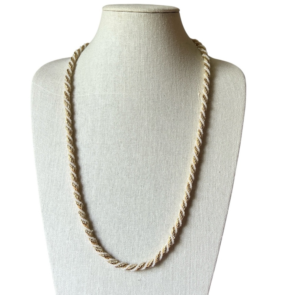 Vintage Trifari NWT Gold-Toned and White Pearl Twisted Rope Necklace